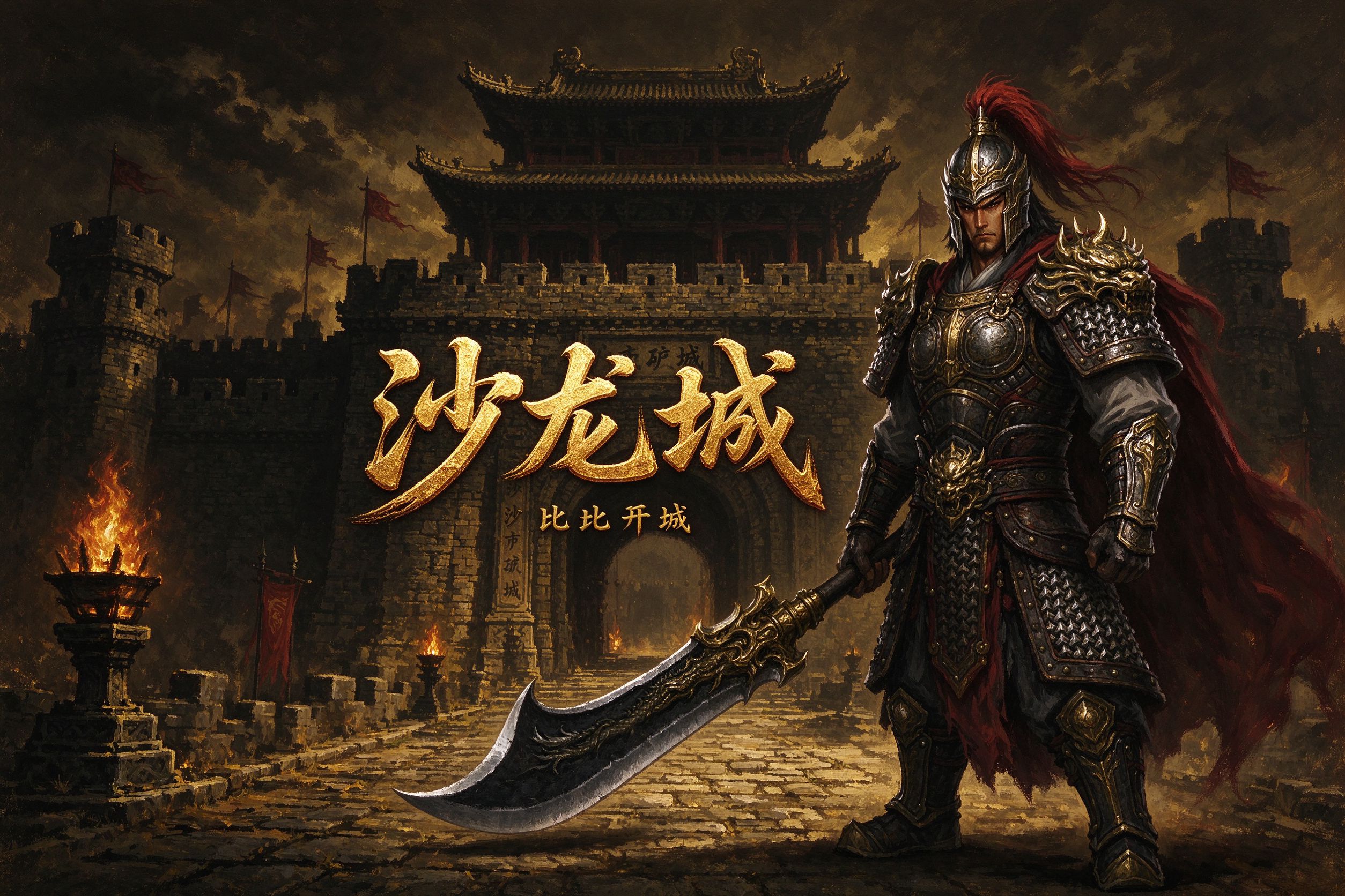 传奇复古版战士站在沙巴克城门前 经典1.76版本原画